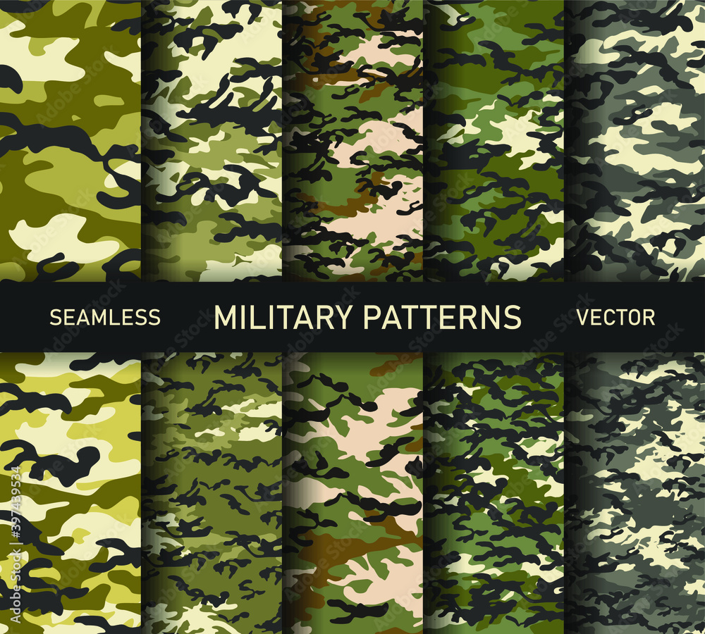 Vecteur Stock Set of seamless vector camouflage patterns. Collection of  military, uniform and army backgrounds for fabric, textile, cover, wrapping  etc. 10 eps design. | Adobe Stock