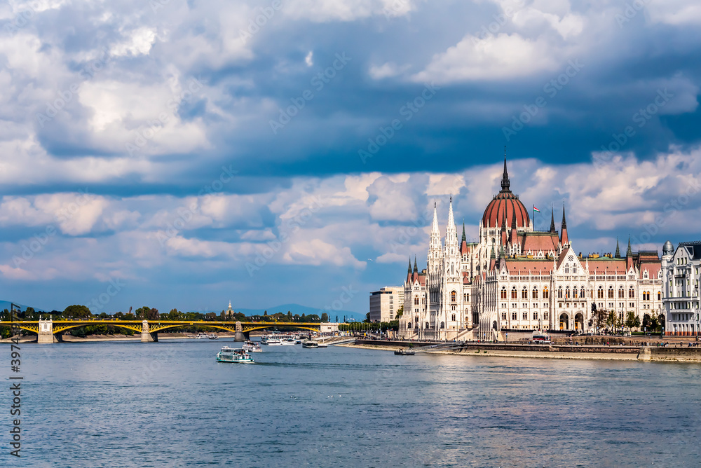 View of the Hungarian Parliament Building and Danube river in Budapest, the capital of Hungary