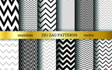 Set of seamless vector zig zag patterns. Collection of romantic zigzag wavy lines background. For decoration, fabric, textile, wrapping, cover, design etc.