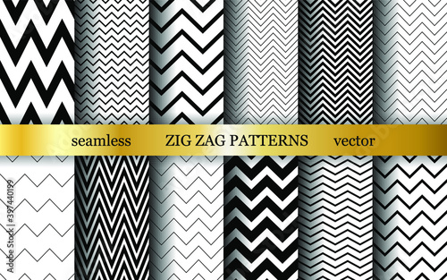 Set of seamless vector zig zag patterns. Collection of romantic zigzag wavy lines background. For decoration, fabric, textile, wrapping, cover, design etc. photo