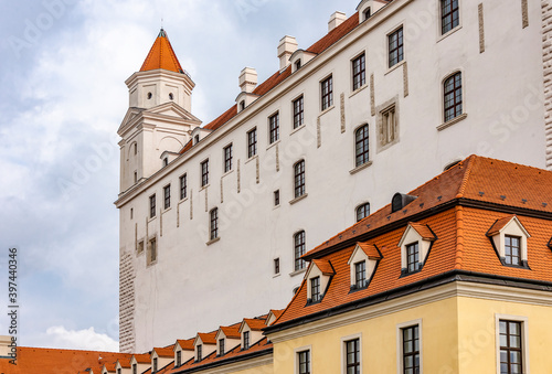 View of the tower of Bratislava Castle in Bratislava, Slovakia