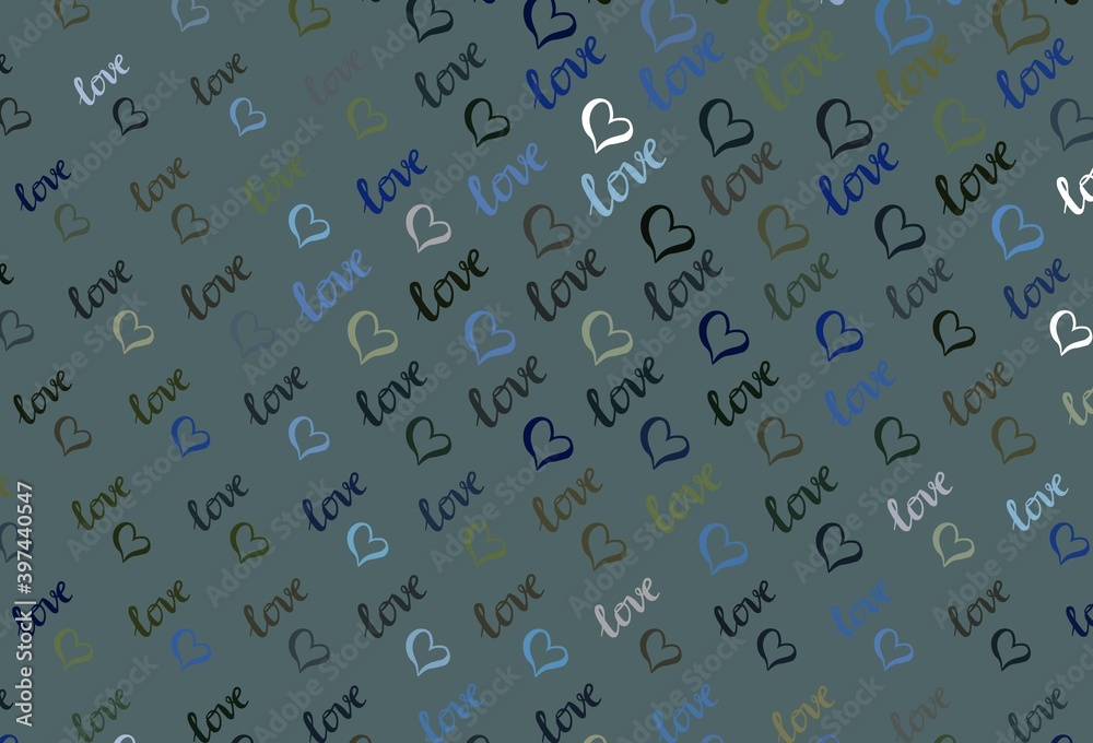 Obraz premium Dark Blue, Green vector backdrop with sweet hearts.