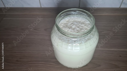glass of yogurt on the table (selbstgemacht) 