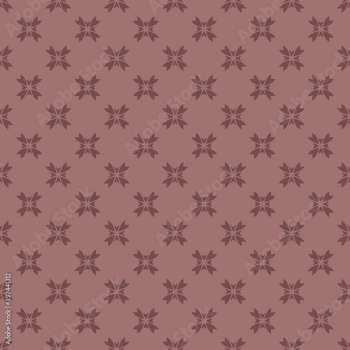 Vector floral texture. Geometric seamless pattern with small flower silhouettes, crosses. Vector abstract background. Simple brown colored ornament. Elegant repeat design for decor, wallpapers, fabric