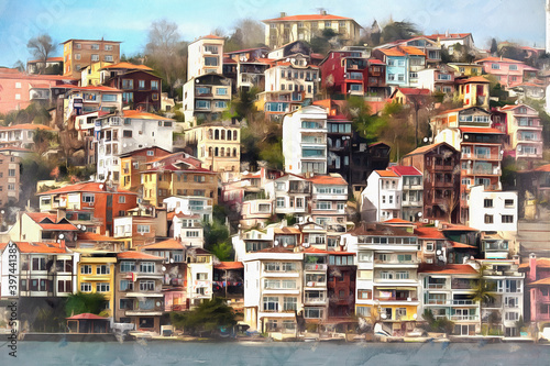 Cityscape of Istanbul from the water colorful painting looks like picture. © idea_studio