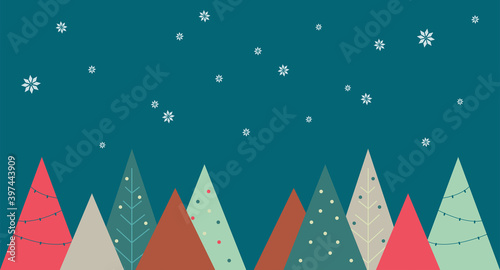 Christmas background with trees and snowflakes