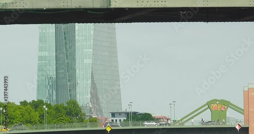2k, The new European Central Bank Headquarters near a Floesser bridge, Frankfurt photo