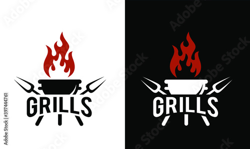 Barbecue logo design. Food or grill template. Vector illustration concept