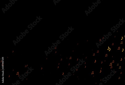 Dark Orange vector background with music symbols.