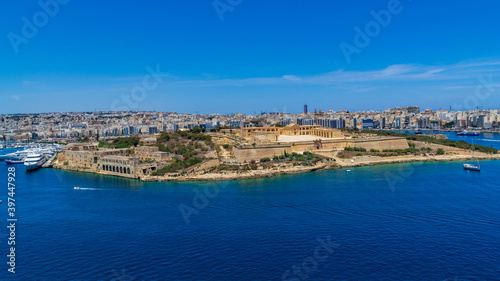 Marsamxett harbour with Fort Manoel and the Lazzaretto quarantine facility located on Manoel Island in Gzira, Malta.