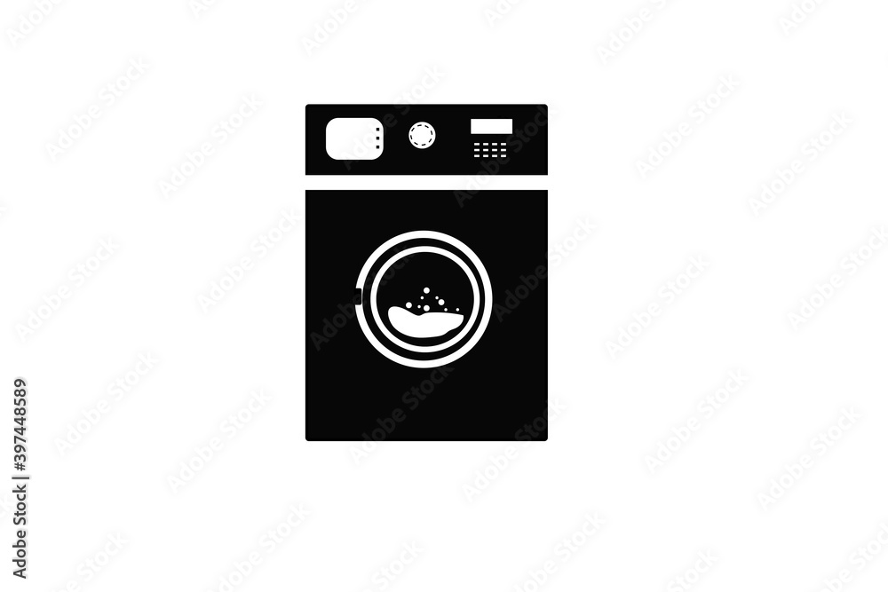 Washing Machine Icon, Black and White