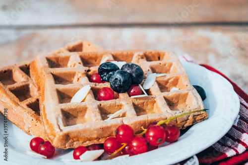 Fototapeta Naklejka Na Ścianę i Meble -  Belgian oat waffle with protein
