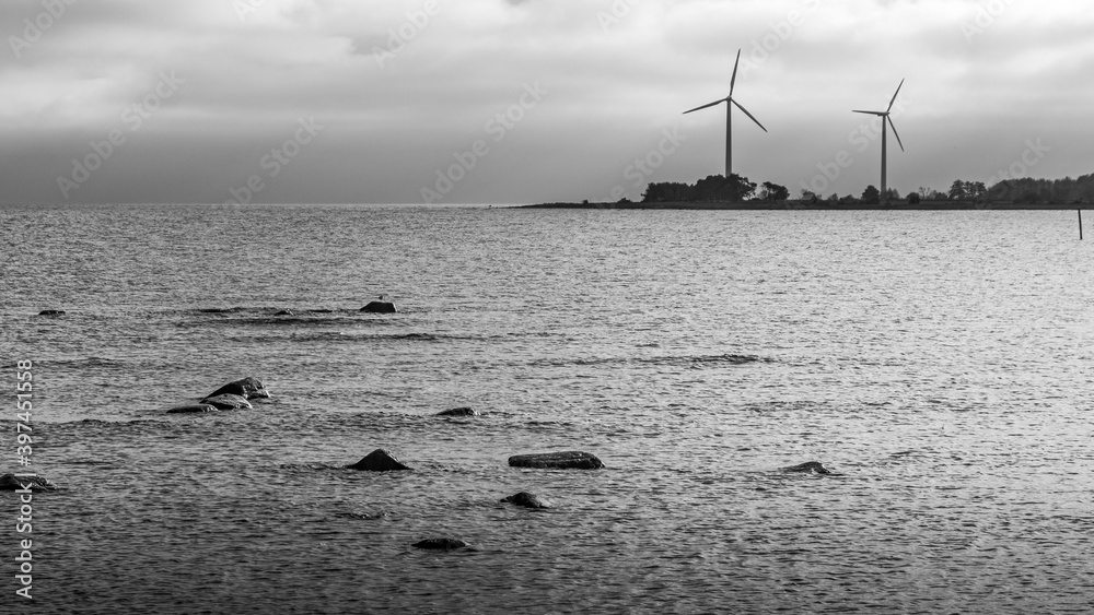 wind turbines on the beach