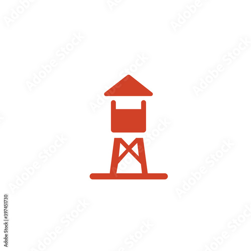 Wood building tower for monitoring icon design