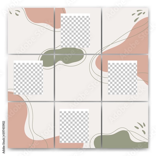 Set of square minimal banner template. Editable vector puzzle background with photo collage. Usable for social media feed.