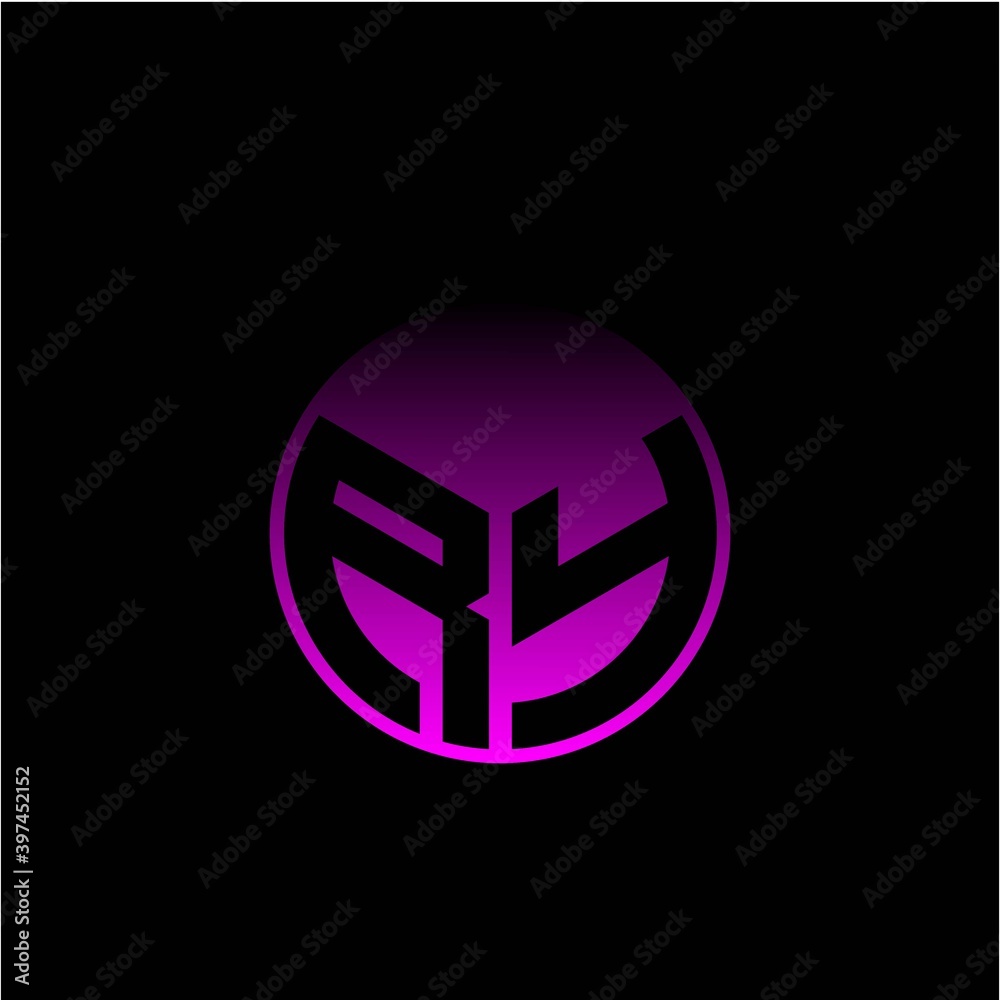 Initial letter R Y Modern circle with elegant colored background frame Initial letter R Y Modern circle with elegant colored background frame