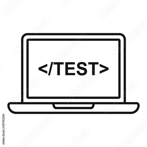 Test laptop icon. Outline test laptop vector icon for web design isolated on white background