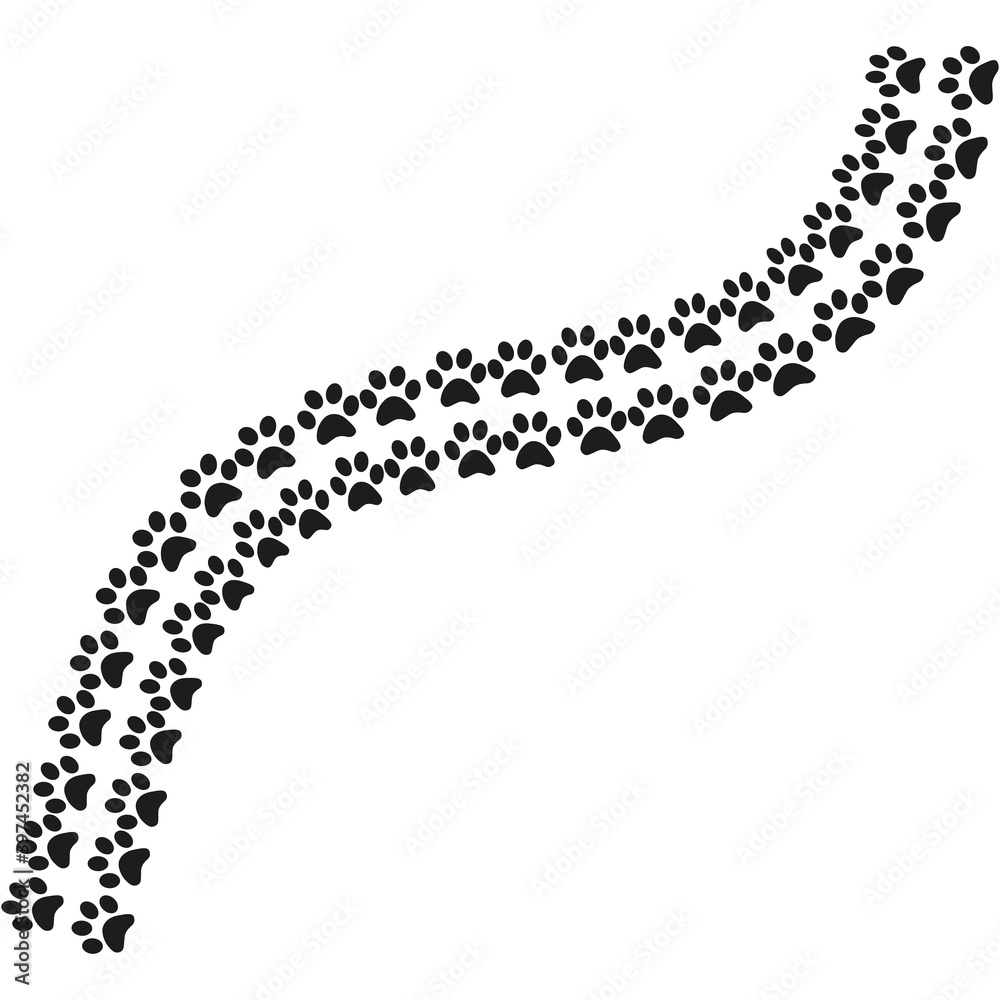 Blue paw in modern style on white background. Colorful line design. Animal cartoon. Fabric pattern. Footprint sign. Blue paw in modern style on white background. Colorful line design. Animal cartoon. Fabric pattern. Footprint sign.