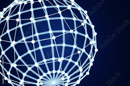 3d illustration of a white ball, consisting of a large number of polygons, lins and next to a transparent ball shape with from white lines. Futuristic origami, abstract modeling. Cybernetic ball shape