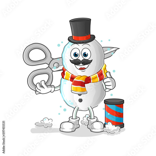 Snowman barber cartoon. cartoon mascot vector © dataimasu