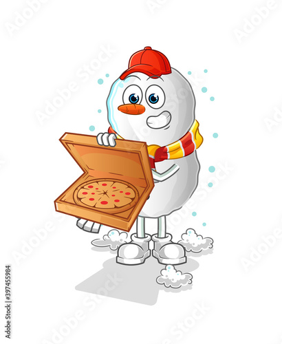 Snowman pizza delivery boy vector. cartoon character