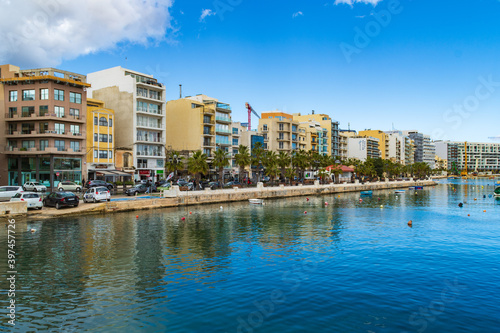 The banks of marsamxett harbour in Gzira, Malta.