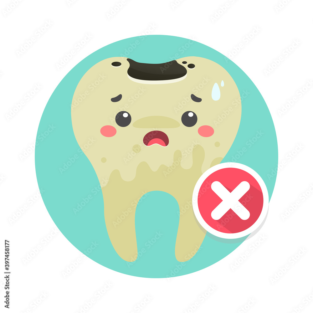 Yellow teeth and plaque on the teeth are decaying by oral bacteria. With wrong sign Yellow teeth and plaque on the teeth are decaying by oral bacteria. With wrong sign