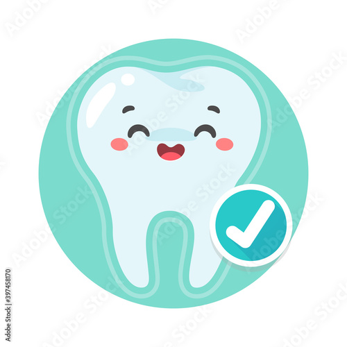 Vector cartoon white strong teeth with armor that protects against cavities