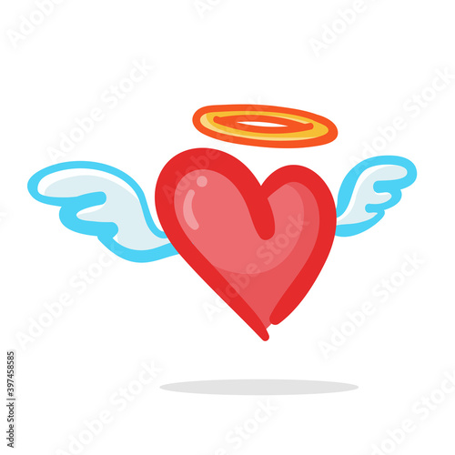 Red heart design with wings of love that must be heartbroken by lovers on Valentine's Day.
