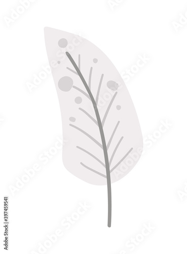 Vector feather isolated on white background. Funny romantic design element .