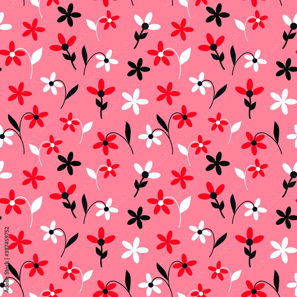 Seamless floral pattern on pink background, fabric, textile, wallpaper, wrapping, decor element, trendy stylish simple pattern Seamless floral pattern on pink background, fabric, textile, wallpaper, wrapping, decor element, trendy stylish simple pattern