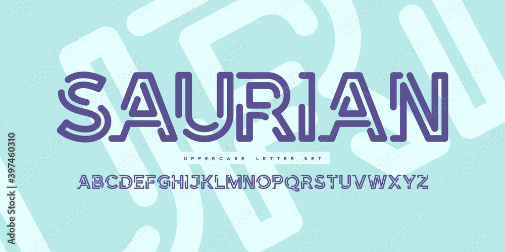 Fototapeta premium Vector rounded linear sans uppercase letter set, alphabet, typography