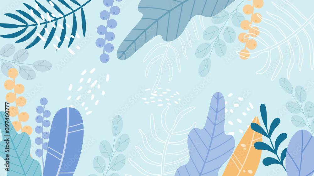 Vector illustration in simple flat style with copy space for text - background with plants and leaves.