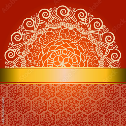 Orange mandala style wedding invitation card