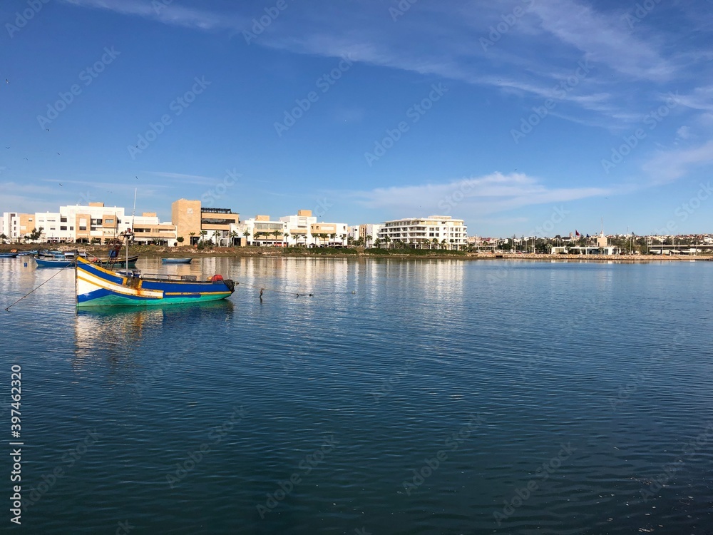Boats in the Oued Bouregreg separating Rabat and Salé,