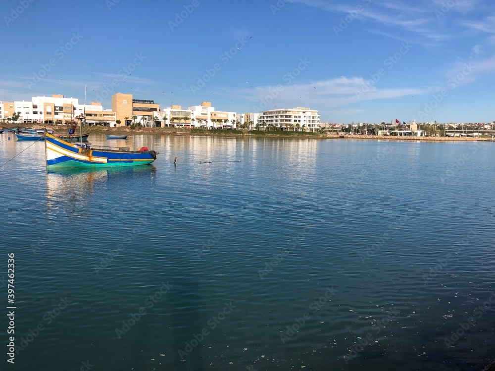 Boats in the Oued Bouregreg separating Rabat and Salé, Boats in the Oued Bouregreg separating Rabat and Salé,