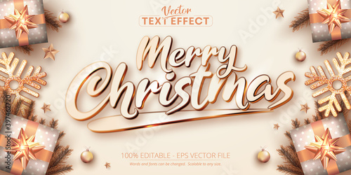 Merry christmas text, rose gold color style editable text effect