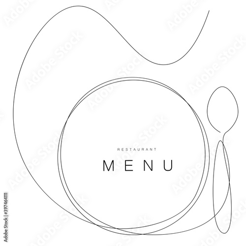 Menu restaurant background. Plate and spoon drawing, vector illustration