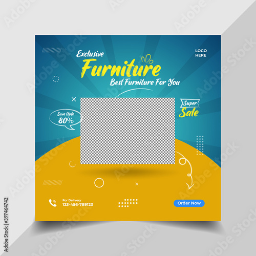 Abstract fashionable furniture social media banner template design