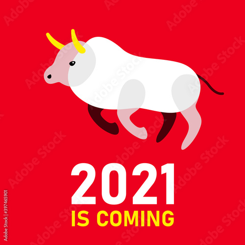 Bull Taurus 2021 Happy New Year, Chinese New Year red background vector EPS 10