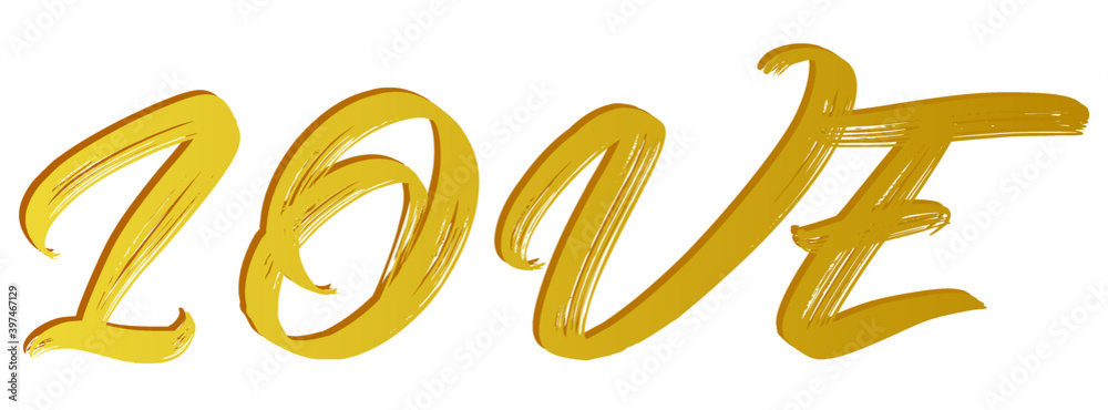 LOVE gold word calligraphy fun design to print on tee, shirt, hoody, poster banner sticker, card. Hand lettering text vector illustration LOVE gold word calligraphy fun design to print on tee, shirt, hoody, poster banner sticker, card. Hand lettering text vector illustration