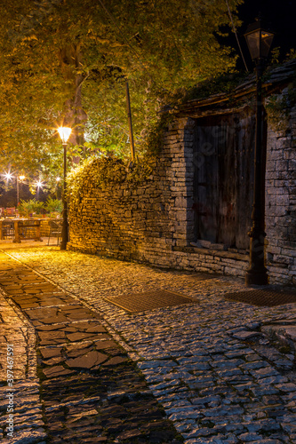 Beautiful alley at the mountainous traditional village of Monodendri  in Zagori region  Ioannina prefecture  Epirus  Greece  Europe