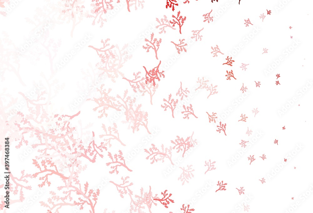 Light Pink, Red vector doodle template with branches.