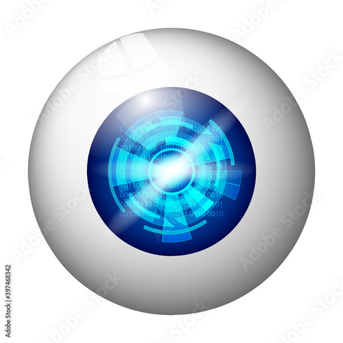 Digital eye isolated on white. Numbers with circles in a blue pupil. Vector illustration.