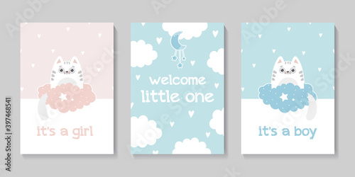 Baby shower. Posters A set of cute cards with cats.