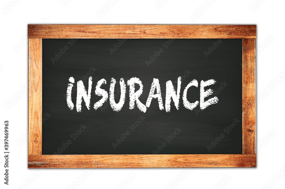 Obraz premium INSURANCE text written on wooden frame school blackboard.