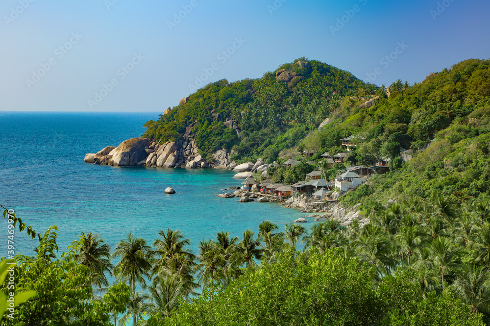 Beautiful coastline of the south coast of the island, Thian Og bay, taa cha bay, sai daeng beach, Koh Tao, Thailand, South East Asia.