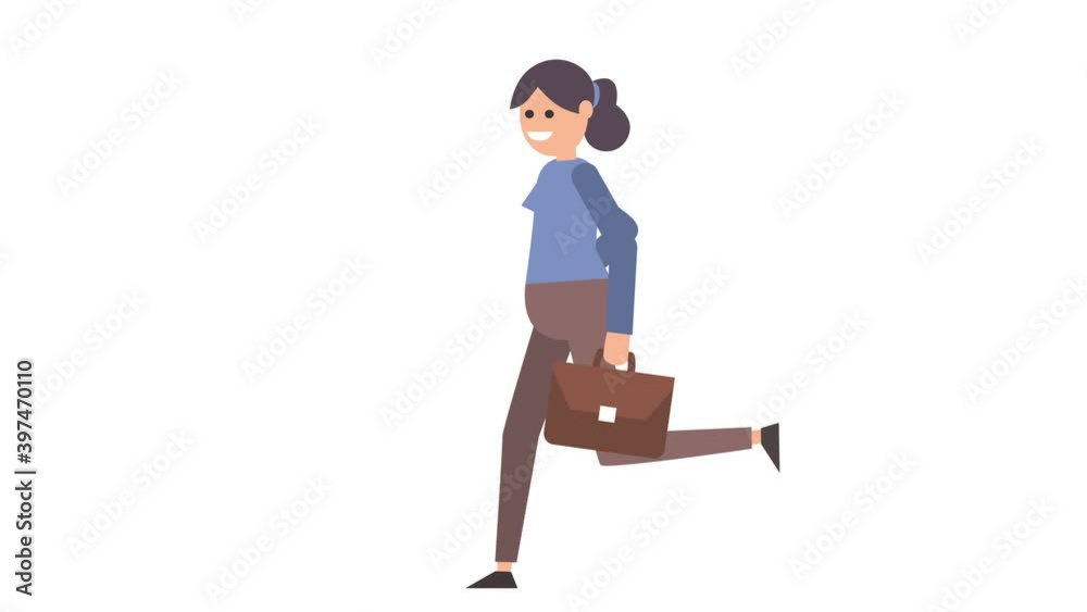Woman Character Run Cycle with Briefcase Isolated Cartoon Animation Woman Character Run Cycle with Briefcase Isolated Cartoon Animation