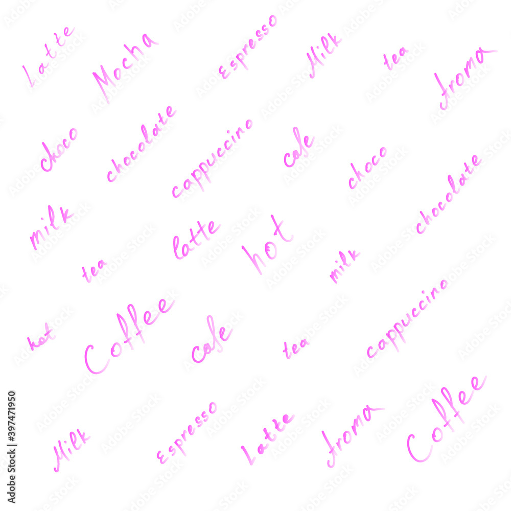 coffee and tea theme words handwrited on white, pattern coffee and tea theme words handwrited on white, pattern