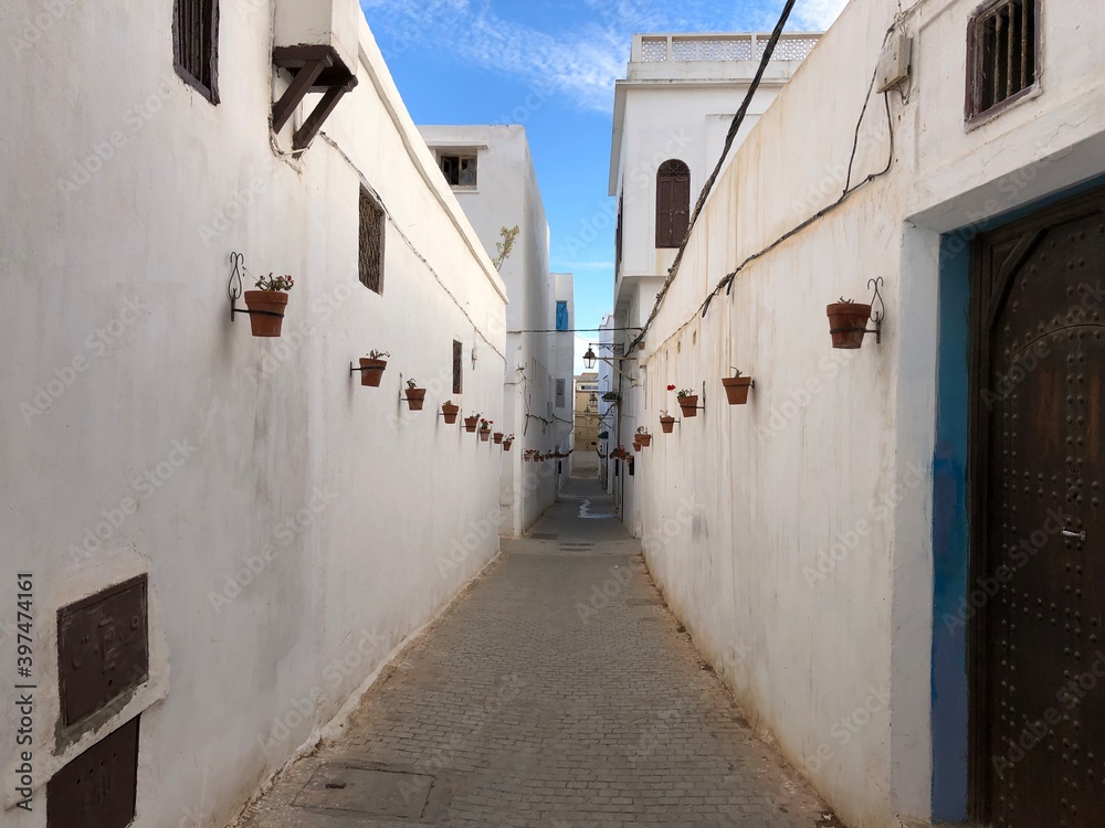 old alley with vases in Rabat, Morocco